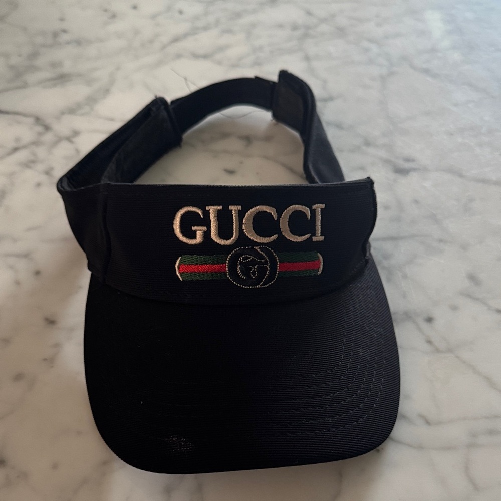 Gucci Black Visor with Green and Red Stripe
